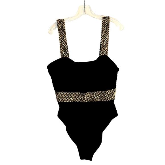 Women's 4XL Black Beaded Swimsuit One Piece Plus Size 4X 26W 28W - Picture 1 of 4